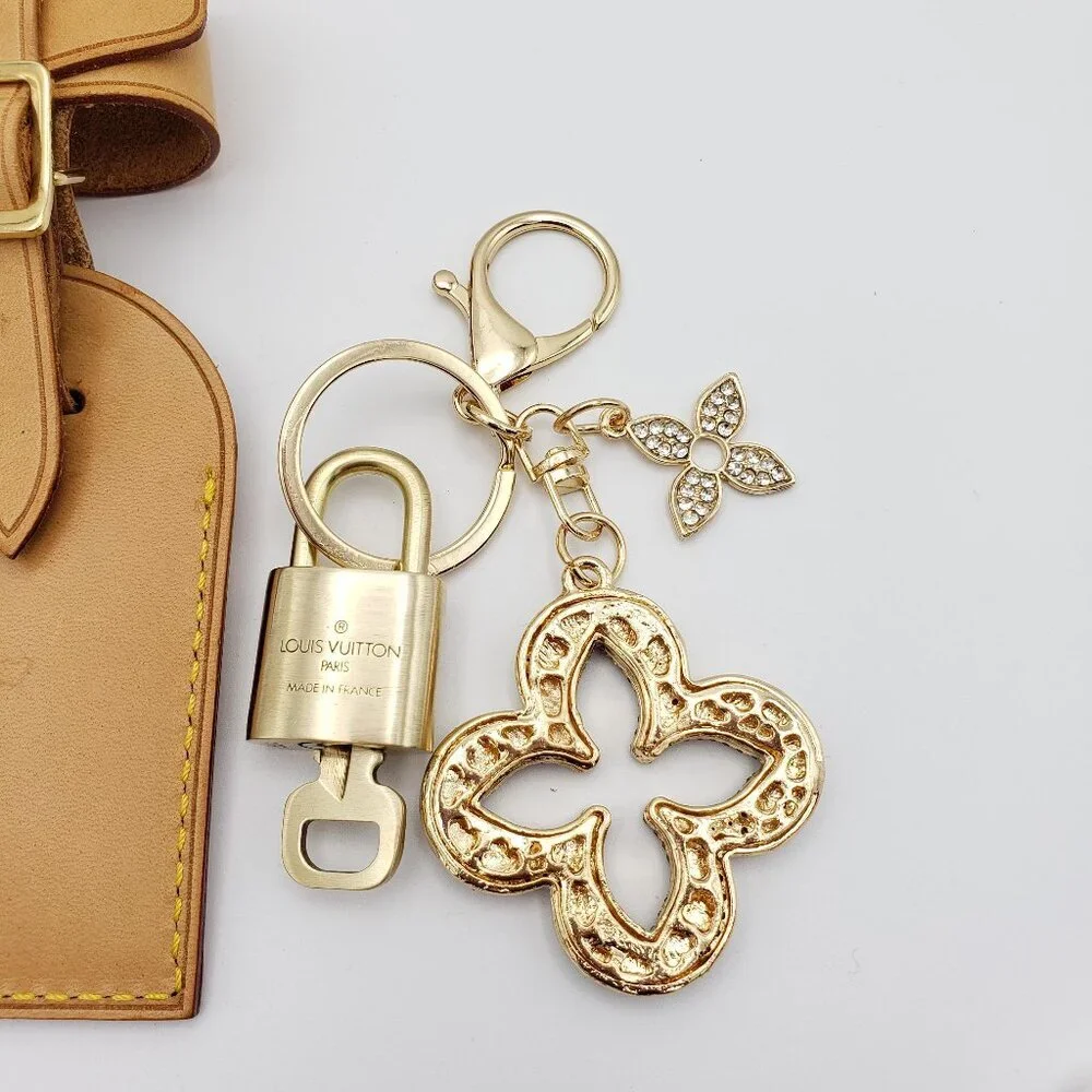 Authentic Louis Vuitton Luggage Nametag and Gold Padlock with Unbranded Keycharm